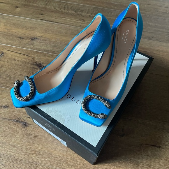 Gucci Shoes - GUCCI-AUTHENTIC (NWT) Blue Satin Heels